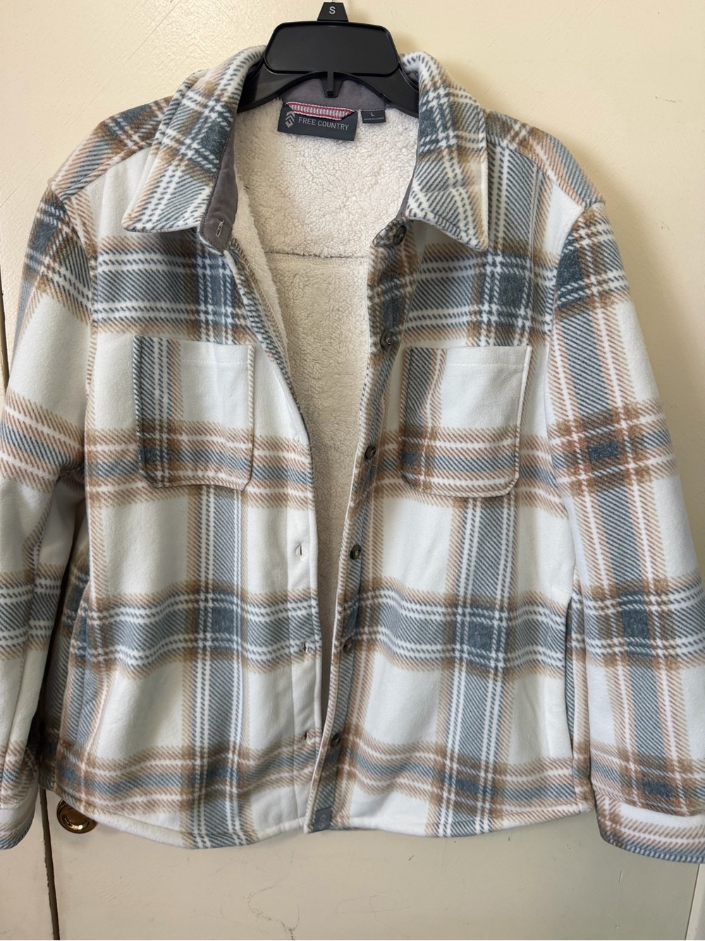 Free Country Cream Plaid Sherpa Jacket with Gray & Tan Accents